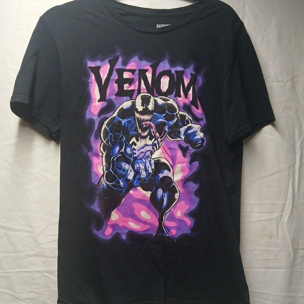 Marvel Venom Mens Mad Engine Graphic T-Shirt Black Purple Pink Cotton Medium